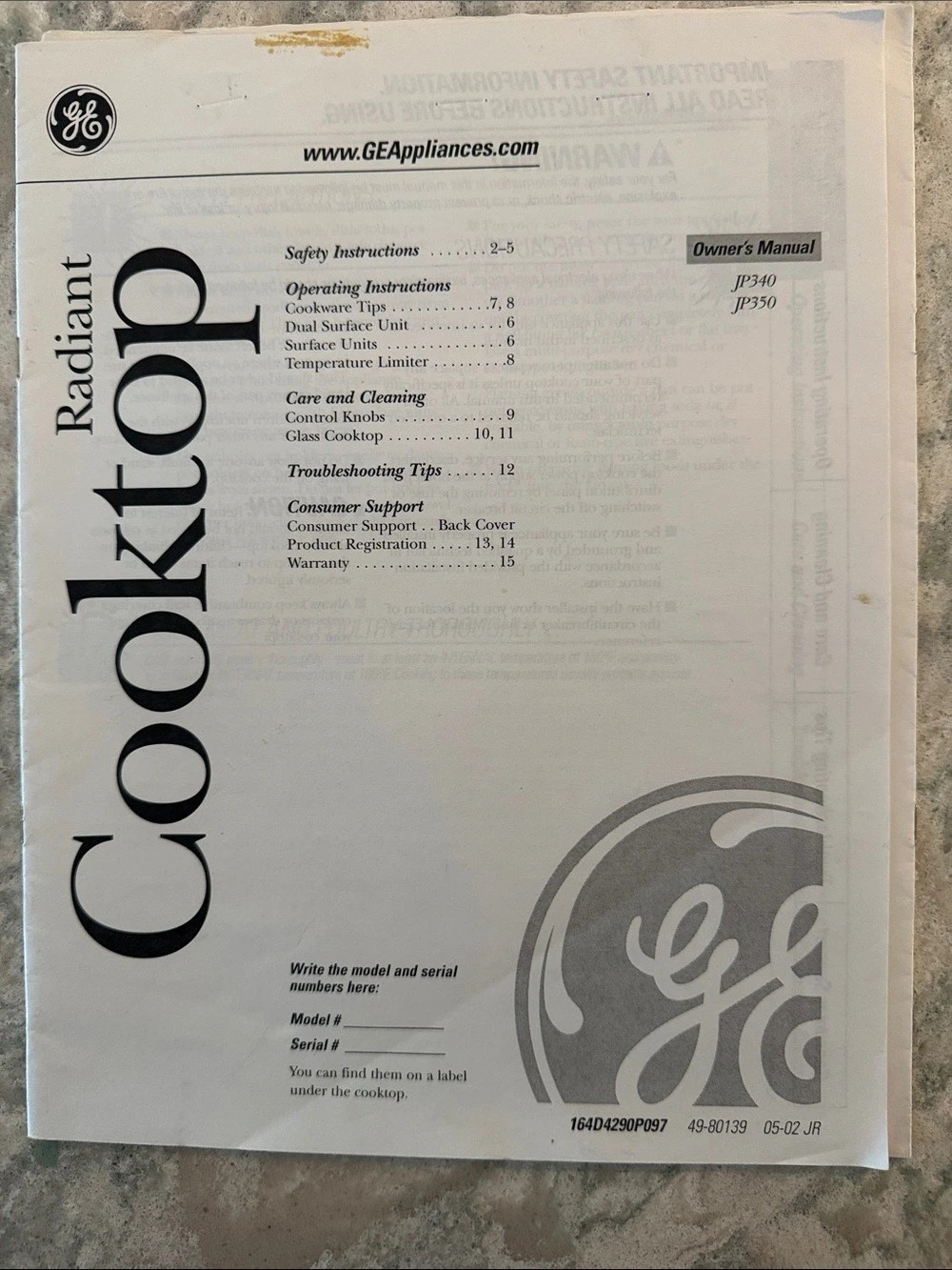 GE Radiant Cooktop Owner's Manual